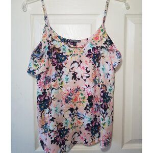 Floral Express Blouse Pink adjustable Straps Ruffle front